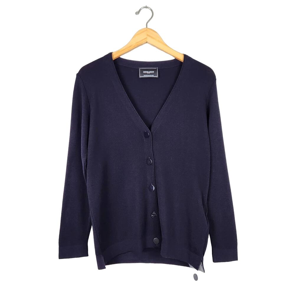 Giorgio Armani Beauty Uniform Wool Blend Cardigan Sweater Navy Size 34